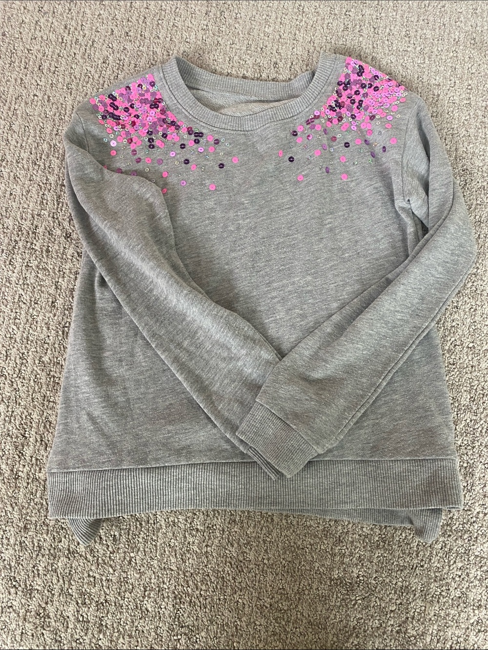 Girls Justice Gray Pullover Sweater with Pink and Purple Sequin Detail Size 12
